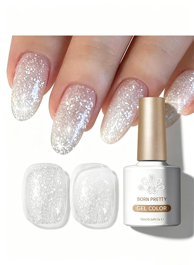 Born Pretty Gel Color,Jelly Silver White Glitter Gel Nail Polish Glitter Silver Sparkle Shiny Sheer Translucent Soak Off U v LED Long-Lasting Nail Gel Polish Nails Art Home DIY Manicure Salon,10ml - Image 1