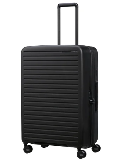 Samsonite Restackd Suitcase Check-In Size 75 cm / 28 inch, 4 Spinner Wheels, Polypropylene, Black|TSA Combination Lock|Shock Absorbing Wheels|Expandable - 5 Years International Warranty