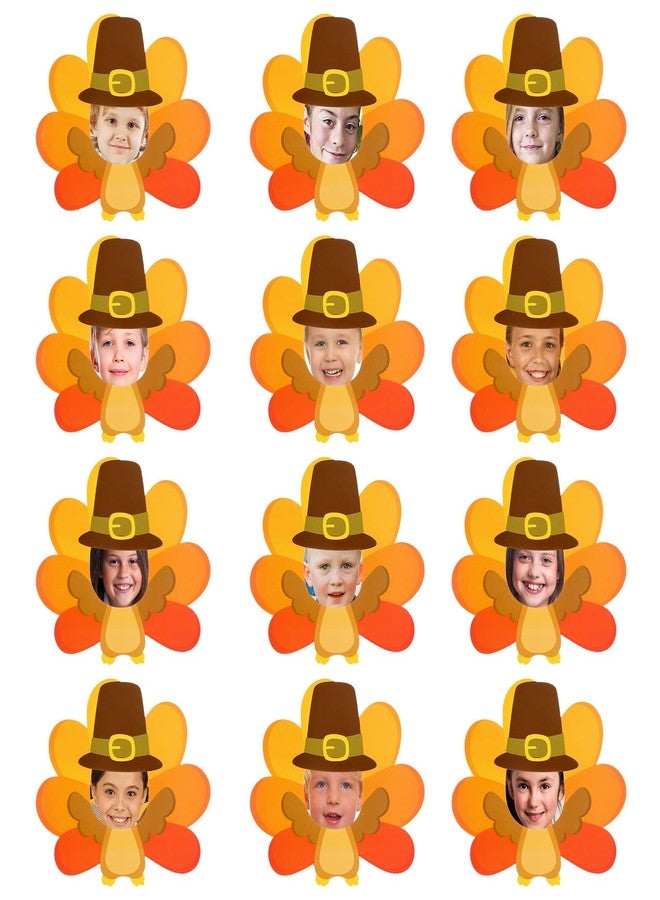 Poen 24 Pcs Thanksgiving Turkey Cutouts for Bulletin Board Thanksgiving Paper Turkey Die Cuts with 100 Pcs Glue Points for Fall Harvest DIY Craft School Home Party Favor - Image 1