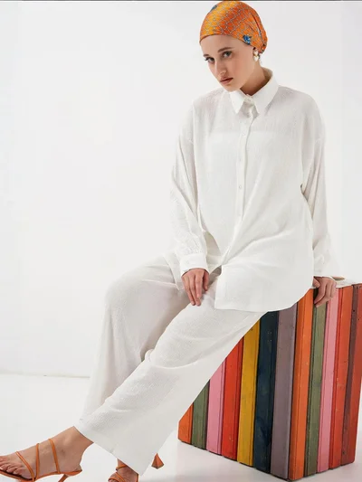 BIG DART BDART Textured Knit Co-Ord Set with Shirt Collar