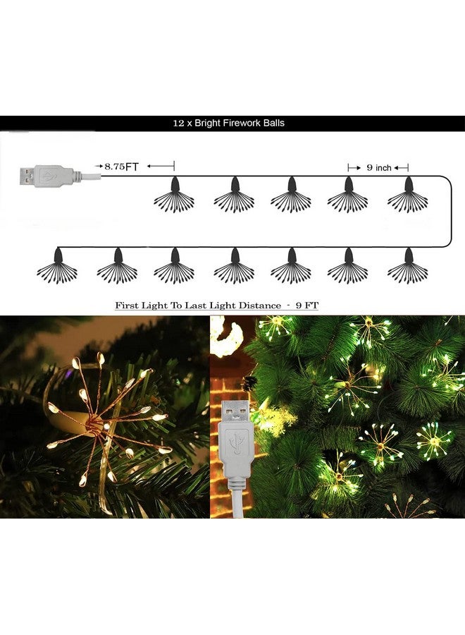 MIRADH Starbursts Light, 12 Bright Starbursts Design 10Ft Light with USB Operated Waterproof for Diwali, Home Decoration, Birthday, Christmas Tree, New Year, Bedroom Fairy Light (Warm-White) - Image 2