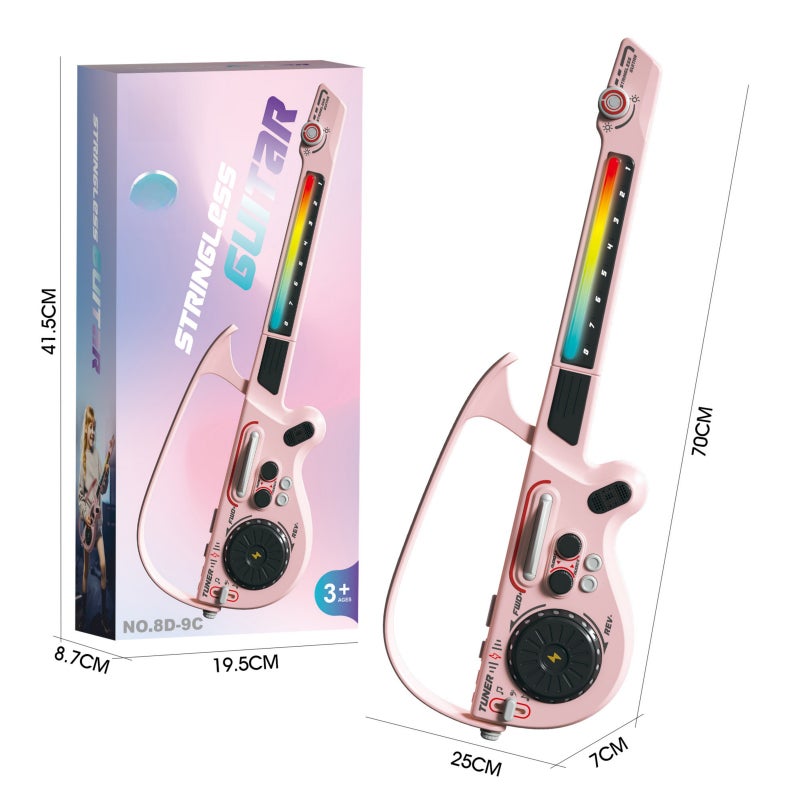 Stringless Guitar Toy: Pink 70*25*7cm Foldable Design - Bluetooth Connection For Music Playback & Tone Switching Adjustable Touch-Activated Lighting For Kids Aged 3 And Up - Image 3