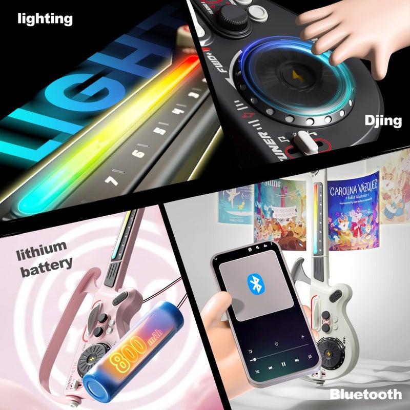Stringless Guitar Toy: Pink 70*25*7cm Foldable Design - Bluetooth Connection For Music Playback & Tone Switching Adjustable Touch-Activated Lighting For Kids Aged 3 And Up - Image 4