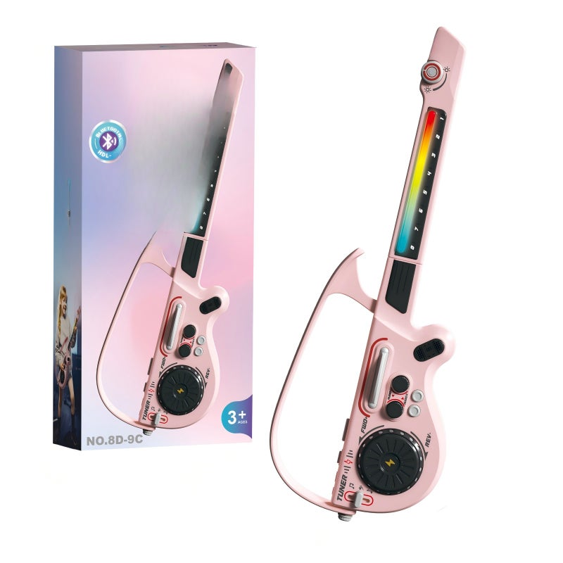 Stringless Guitar Toy: Pink 70*25*7cm Foldable Design - Bluetooth Connection For Music Playback & Tone Switching Adjustable Touch-Activated Lighting For Kids Aged 3 And Up - Image 1
