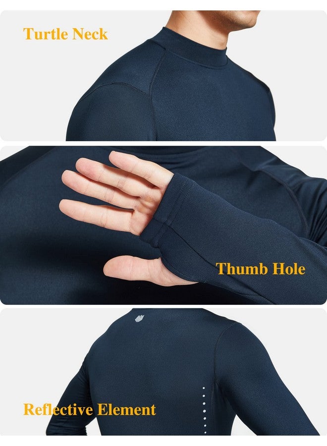 FitsT4 Sports Men's Thermal Fleece Lined Mock Neck Baselayer Tops Long Sleeve Running Athletic Shirt with Thumbholes Navy XXL - Image 5