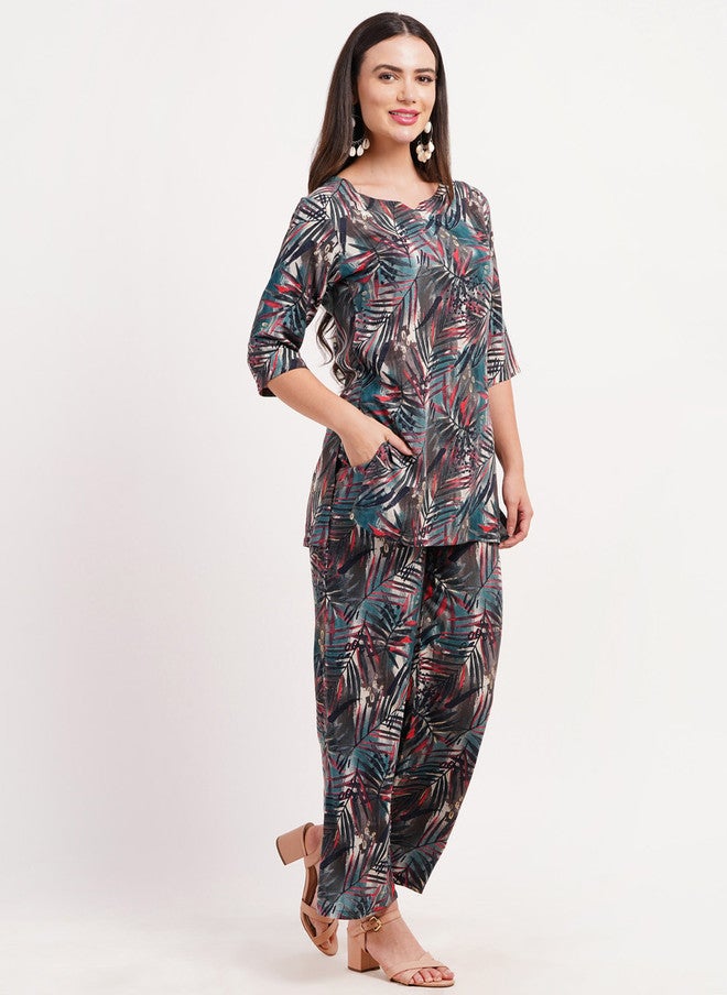 FIMS تونيك مطبوع استوائي من فIMS مع بنطلونات بالازو - Image 3