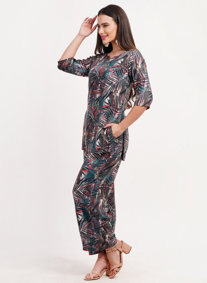 FIMS تونيك مطبوع استوائي من فIMS مع بنطلونات بالازو - Image 4