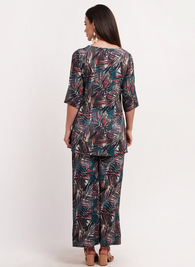 FIMS تونيك مطبوع استوائي من فIMS مع بنطلونات بالازو - Image 5