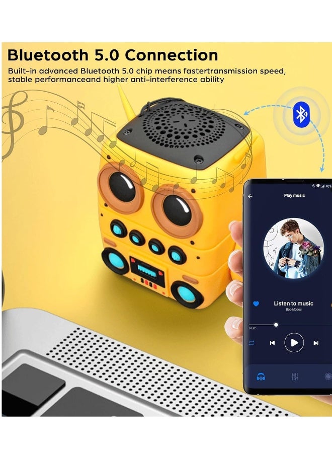 Cartoon Mini Bluetooth Speaker, Small Bluetooth 5.0 Speaker IP65 Wireless Bluetooth Mini Speaker Cute Robot Portable Wireless Speaker Miniature Wireless Robot Speaker for Home Camping Beach Outdoor - Image 2