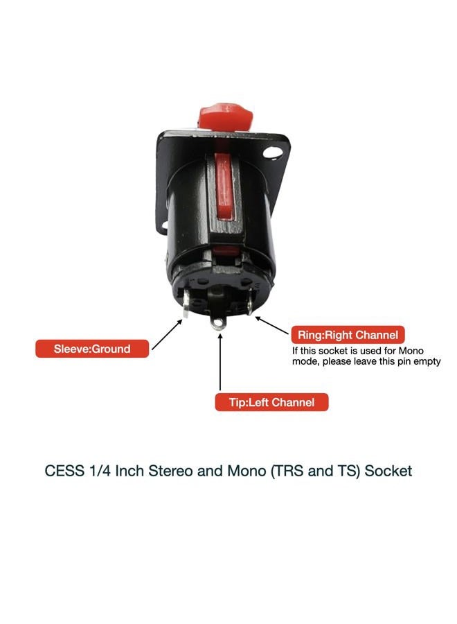 CESS Black 1/4" Jacks TS and TRS Panel Mount Jack Locking Style D Series Size - 1/4 Inch Female Stereo and Mono/TRS and TS Audio Socket - 6.35mm Stereo and Mono Socket (4 Pack) - Image 3