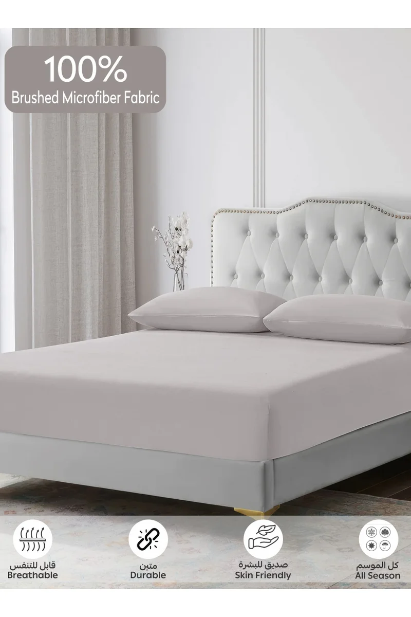 دوناتيلا Bedding Fitted Sheet - Fits 200x200 Cm For King Bed - 3 Pcs (1 Fitted Sheet and 2 Pillowcases) - 35 Cm Deep Pocket - Solid Bed Sheet