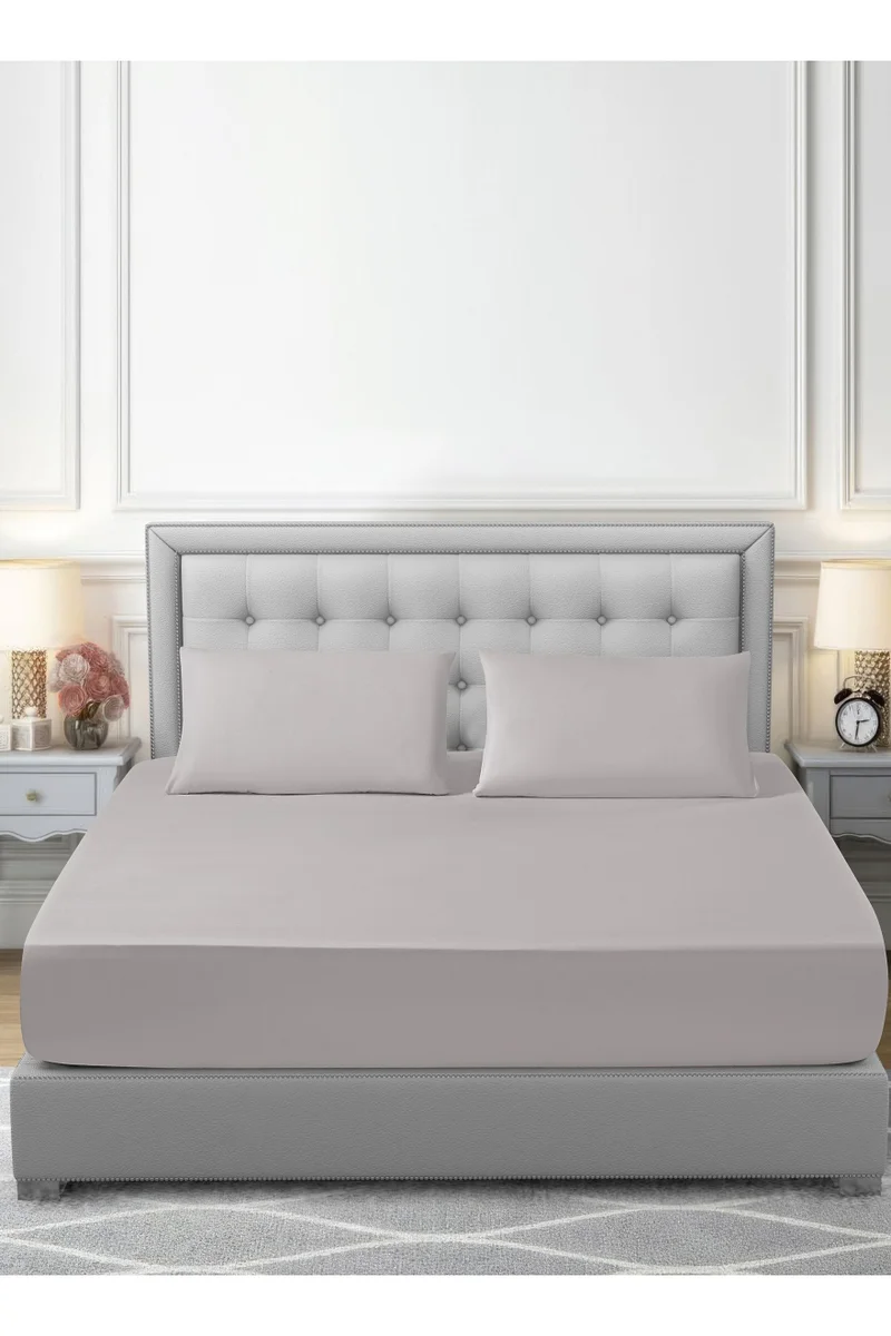 دوناتيلا Bedding Fitted Sheet - Fits 200x200 Cm For King Bed - 3 Pcs (1 Fitted Sheet and 2 Pillowcases) - 35 Cm Deep Pocket - Solid Bed Sheet
