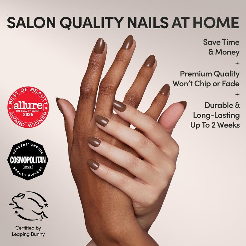 Glamnetic Press On Nails - Chocolate Brown | Opaque Muted Soft Brown Short Oval Fake Nails, Salon Quality | 15 Sizes - 30 Nail Kit - Image 2