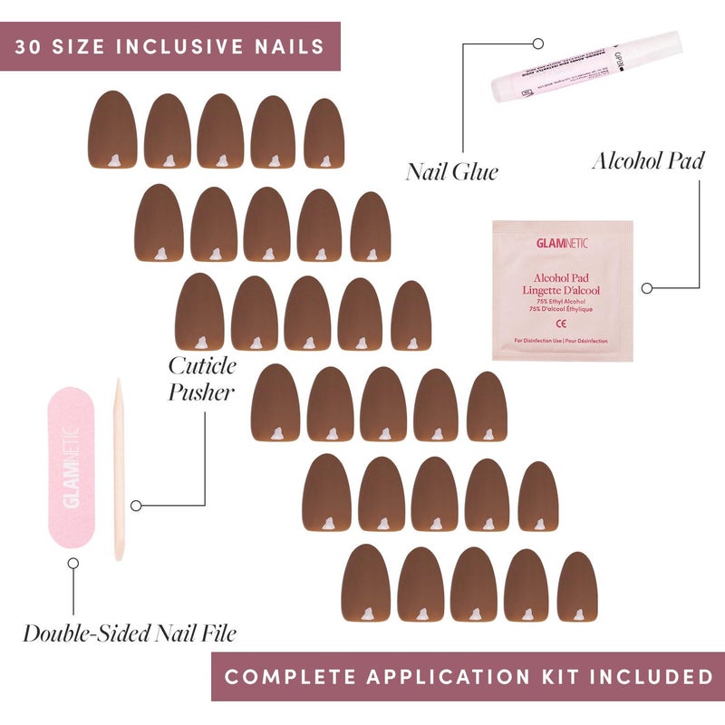 Glamnetic Press On Nails - Chocolate Brown | Opaque Muted Soft Brown Short Oval Fake Nails, Salon Quality | 15 Sizes - 30 Nail Kit - Image 4