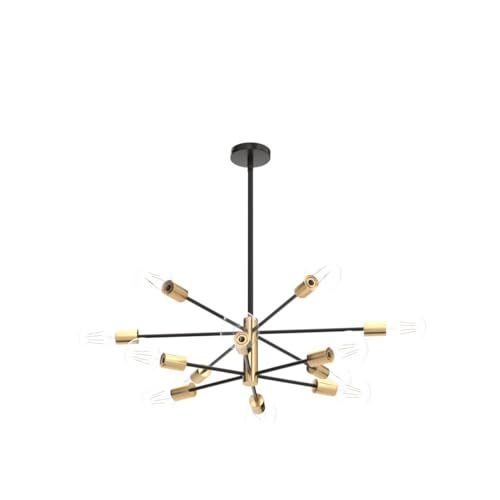 RUIYEY Modern Chandelier Ceiling Light Fixture - 33.4" 12-Light Gold and Black Sputnik Chandeliers, Height Adjustable Industrial Farmhouse Pendant Lighting for Dining Room, Living Room, Kitchen Island - Image 4