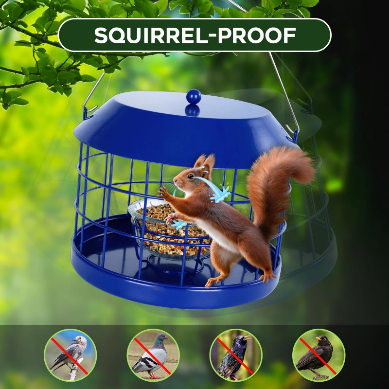 Gbekery Caged Bluebird Feeder for Mealworms with Glass Bowl, Squirrel Proof Bird Feeder for Small Birds Only, Detachable Hook, Large Space, Outdoors Weatherproof, Metal, Blue - Image 3