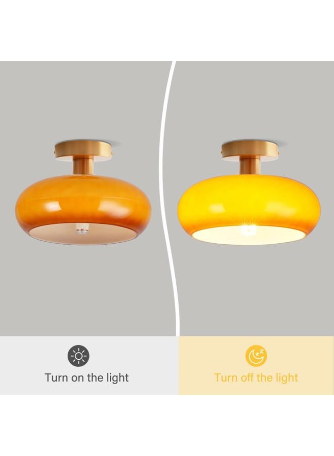 Qufute Glass Flush Mount Ceiling Light Gold Brass Modern Close to Ceiling Light Fixtures with Orange Dome Glass Shade 11" Indoor Ceiling Lamp for Hallway Bedroom Dining Room Kitchen - Image 4