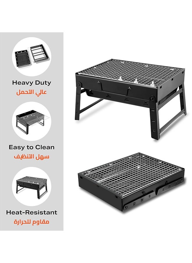 WEMART - Smoker Grill,Charcoal Grills,Stainless Steel Foldable Bbq Grill,Portable Barbecue Grill 43 x 29x23cm Black,Outdoor Stainless Steel Charcoal Grill,Durable And Easy To Clean - Image 1