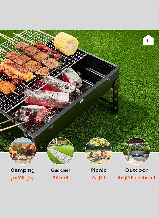 WEMART - Smoker Grill,Charcoal Grills,Stainless Steel Foldable Bbq Grill,Portable Barbecue Grill 43 x 29x23cm Black,Outdoor Stainless Steel Charcoal Grill,Durable And Easy To Clean - Image 1