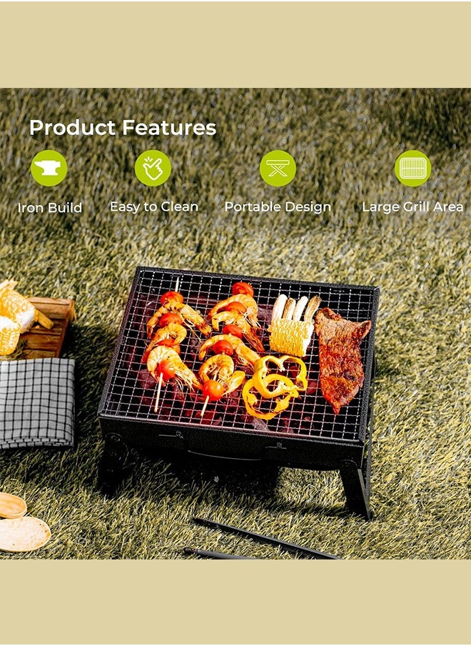 WEMART - Smoker Grill,Charcoal Grills,Stainless Steel Foldable Bbq Grill,Portable Barbecue Grill 43 x 29x23cm Black,Outdoor Stainless Steel Charcoal Grill,Durable And Easy To Clean - Image 1