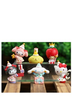 Y&D 6 Pack Kawaii Sanrio Figure Hello Kitty Figure Birthday Party Supplies, Cinnamon Cupcake Toppers, Cute Mini Figure Toys  Birthday Party Favor For Kids Fans Collection Bouquet Desk Decor  - Image 1