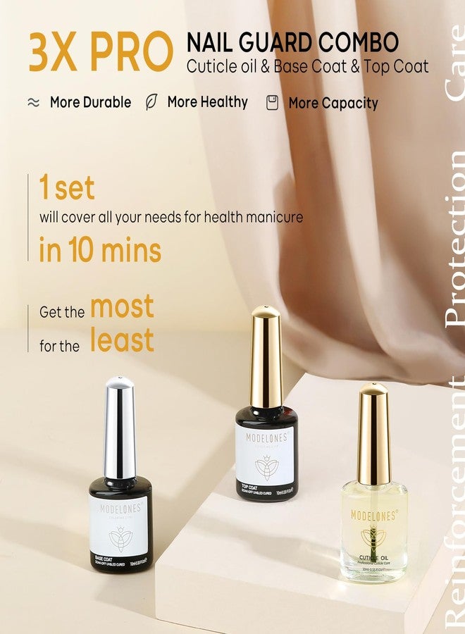 modelones 3 Pcs Gel Top Coat & Base with Cuticle Oil Set,10 ml Cuticle Protectors Set Gel Nail Polish No Wipe Base Gloss Top Coat & Nail Oil - Image 2