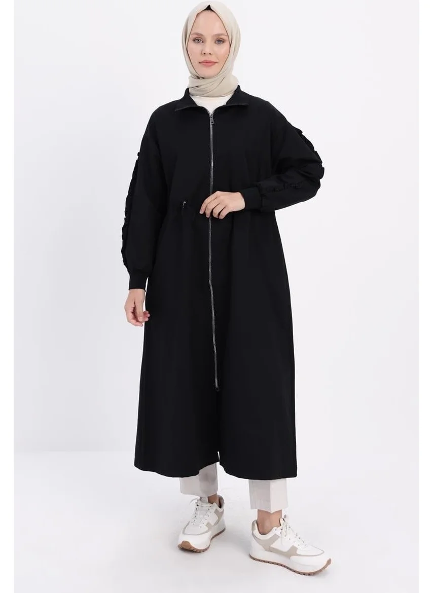 Allday Black-Drawstring Zippered Coat