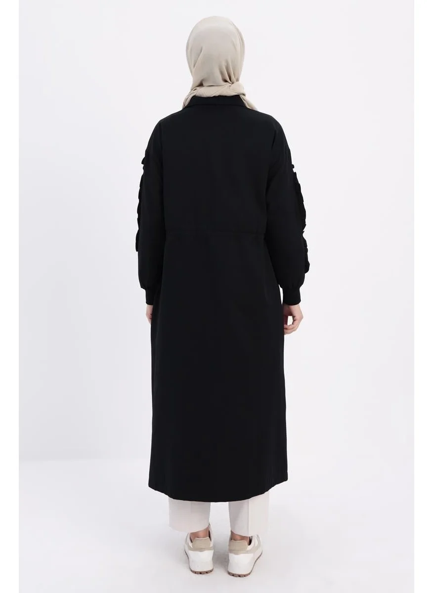 Allday Black-Drawstring Zippered Coat