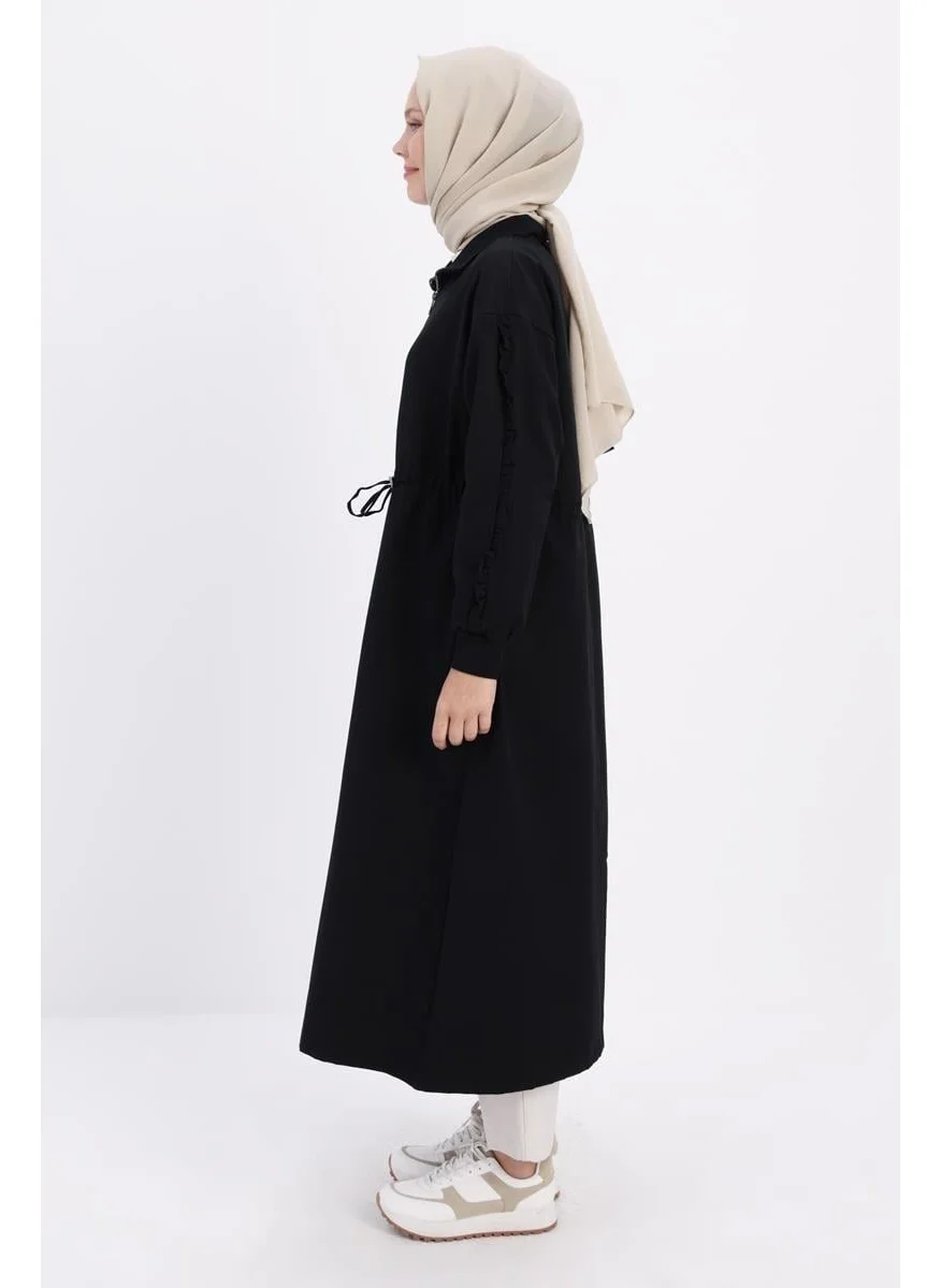 Allday Black-Drawstring Zippered Coat