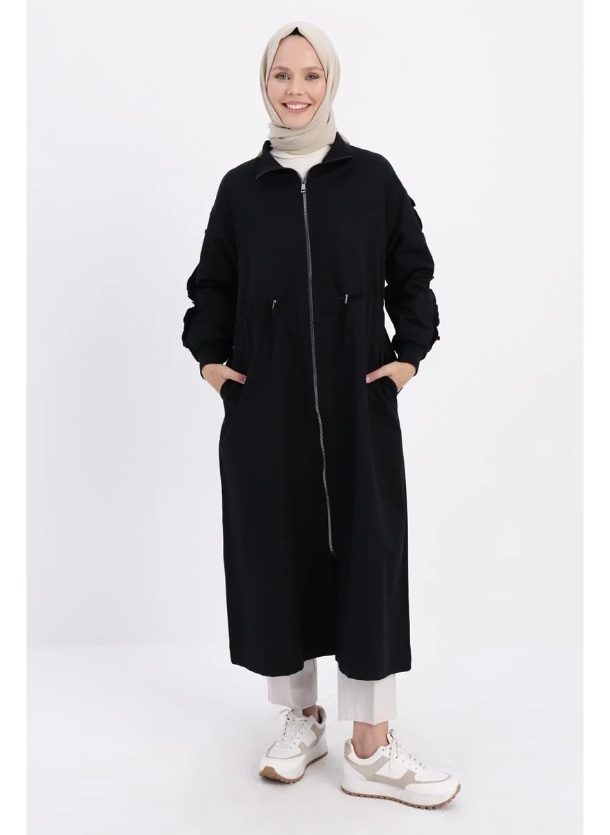 Allday Black-Drawstring Zippered Coat