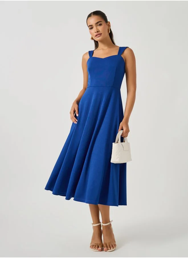 Styli Styli Plain Sweetheart Neck Strappy A-Line Midi Dress