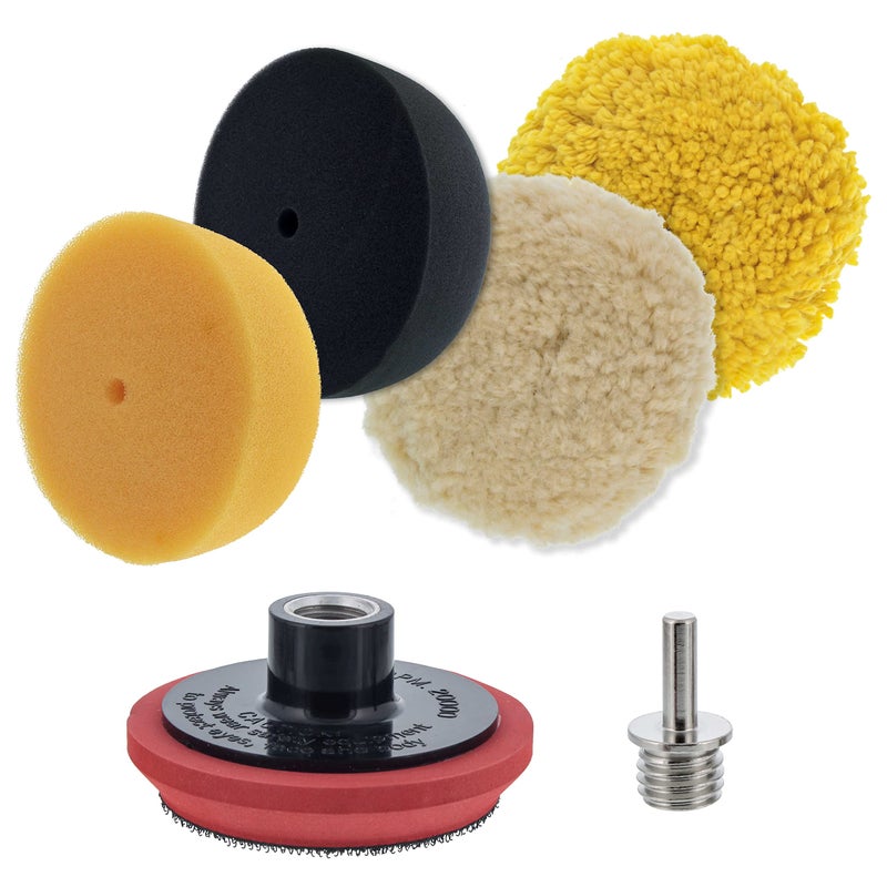 TCP Global TCP Global Brand 3" Mini Buffing and Polishing Pad Kit with 4 Pads, Backing Plate, and 1/4" Drill Adapter  - Image 1