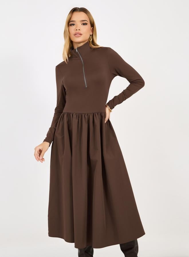 ستايلي فستان ميدي بحافة واسعة ونصف سحَّاب غلق - Image 5