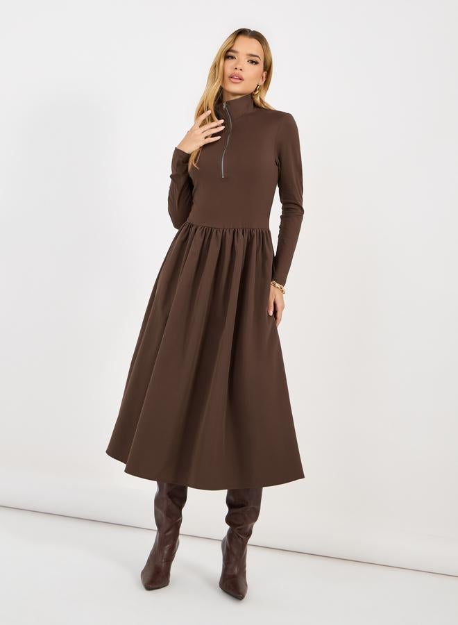 ستايلي فستان ميدي بحافة واسعة ونصف سحَّاب غلق - Image 4