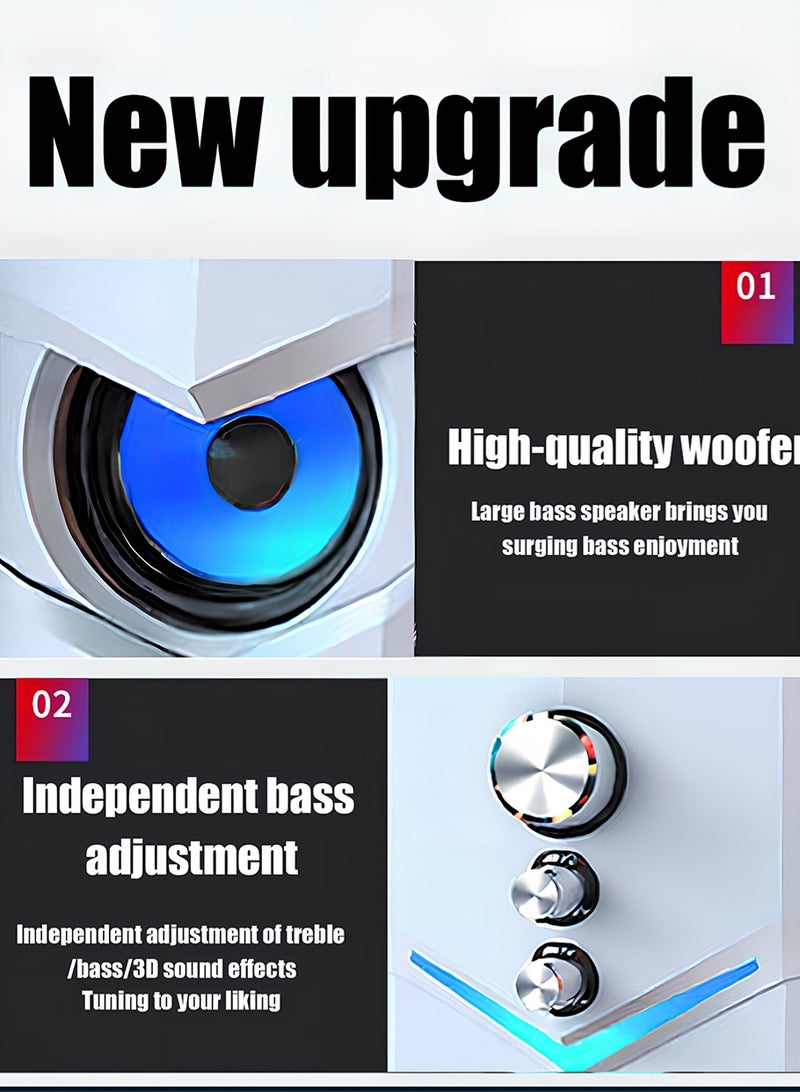 Speaker, Wired PC Speakers with Backlit Single‑Color Ambient Light, Dual‑Frequency Tweeter & Independent Woofer for Deep Bass, Cinema‑Grade 3D Stereo Sound, Plug‑and‑Play Speaker for PC Laptop TV Desktop - Image 3