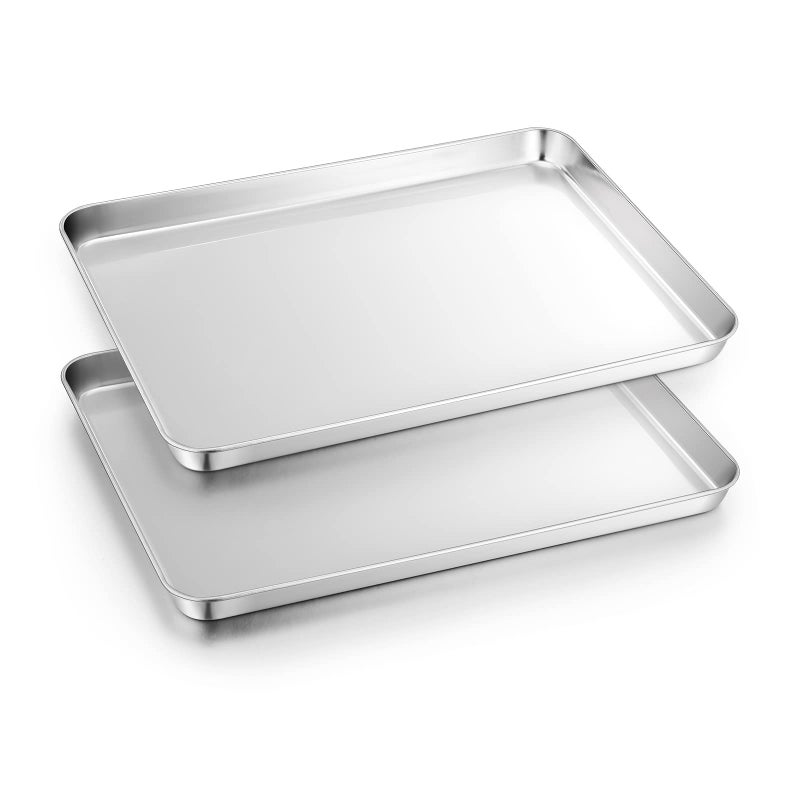 Herogo Baking Tray Set of 2 Stainless Steel Oven Tray for Baking Cooking Roasting 40 x 30 x 25 cm Large Cookie Sheet Pan Mirror Polished  Rustproof Dishwasher Safe