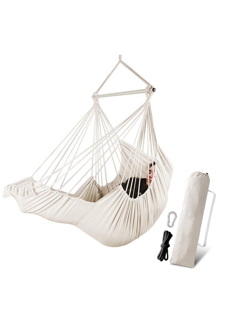 Generic Hammock Chair Hanging Chair with Foot Rest 2 Cushions Max 150kgs Robust Metal Spreader Bar Collapsible Easy Storage Soft Cotton Swing Chair Strong Strap Iron  - Image 1