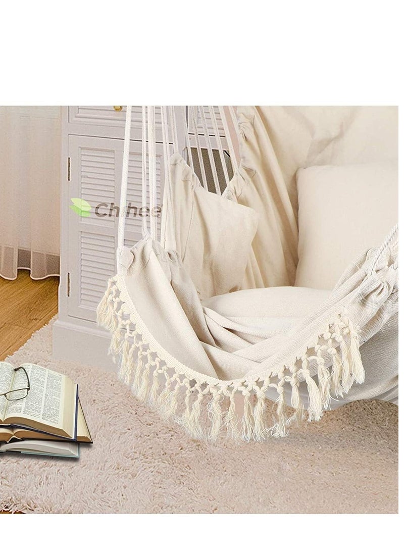 Generic Hammock Chair Hanging Chair with Foot Rest 2 Cushions Max 150kgs Robust Metal Spreader Bar Collapsible Easy Storage Soft Cotton Swing Chair Strong Strap Iron  - Image 4