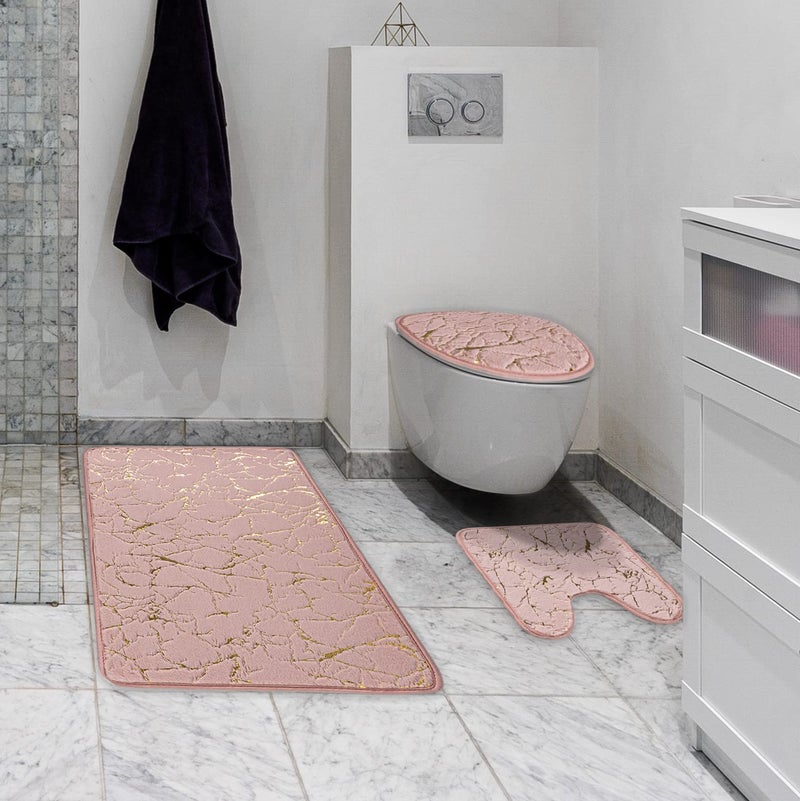 Eanpet Marble Bathroom Rugs and Mats Set 3 Piece Nonslip Pink Bathroom Mats Soft Washable Bath Mat for Bathroom Floor Mats Carpet Water Absorbent Shower Rug with U-Shaped Contour Rug Toilet Lid Cover - Image 3