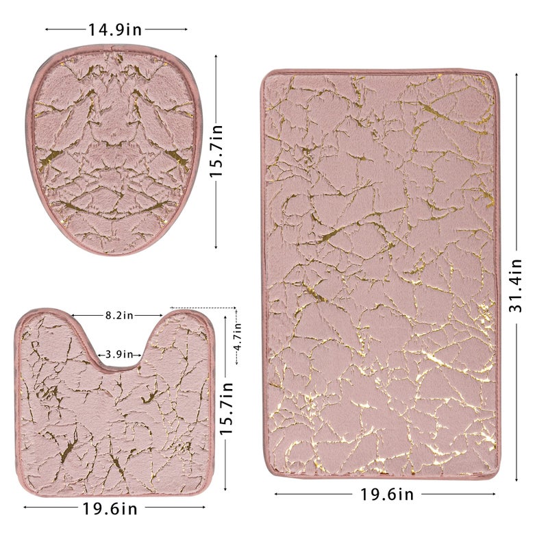 Eanpet Marble Bathroom Rugs and Mats Set 3 Piece Nonslip Pink Bathroom Mats Soft Washable Bath Mat for Bathroom Floor Mats Carpet Water Absorbent Shower Rug with U-Shaped Contour Rug Toilet Lid Cover - Image 2