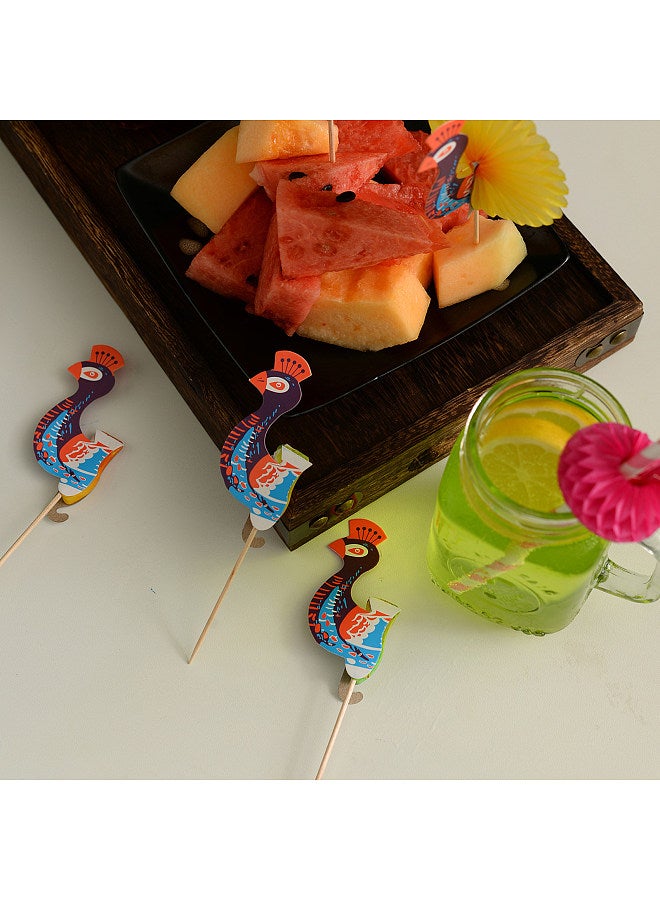 Generic 50PCS Peacock Sticks Cocktail Picks Drinks Sticks Fruit Cake Sticks Picks Fancy Toothpicks for Appetizers Wooden Sticks for Birthdays Party Bars Restaurants - Image 3