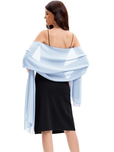 Baoqiya Women's Shawls and Wraps for Evening Dress Chiffon Shawl Soft Elegant Silky Pashmina Wedding Bridal Scarf(Sky blue, 79"×19") - Image 2