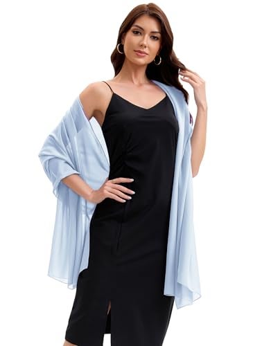 Baoqiya Women's Shawls and Wraps for Evening Dress Chiffon Shawl Soft Elegant Silky Pashmina Wedding Bridal Scarf(Sky blue, 79"×19") - Image 4