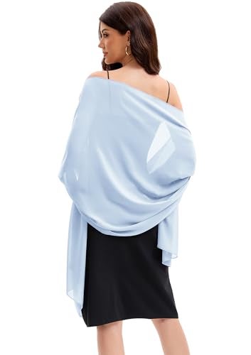 Baoqiya Women's Shawls and Wraps for Evening Dress Chiffon Shawl Soft Elegant Silky Pashmina Wedding Bridal Scarf(Sky blue, 79"×19") - Image 1