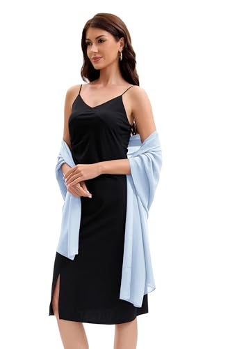 Baoqiya Women's Shawls and Wraps for Evening Dress Chiffon Shawl Soft Elegant Silky Pashmina Wedding Bridal Scarf(Sky blue, 79"×19") - Image 3