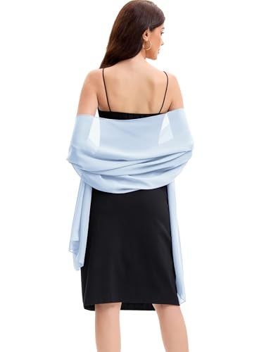 Baoqiya Women's Shawls and Wraps for Evening Dress Chiffon Shawl Soft Elegant Silky Pashmina Wedding Bridal Scarf(Sky blue, 79"×19") - Image 5