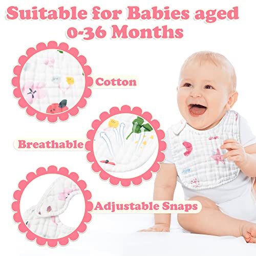 Zainpe 6Pcs Snap Muslin Cotton Baby Bibs Star Cat Rabbit Pattern Adjustable Feeding Bib Machine Washable Unisex Burp Cloths with 6 Absorbent & Soft Layers for Infant Toddler Newborn Eating Drooling - Image 3