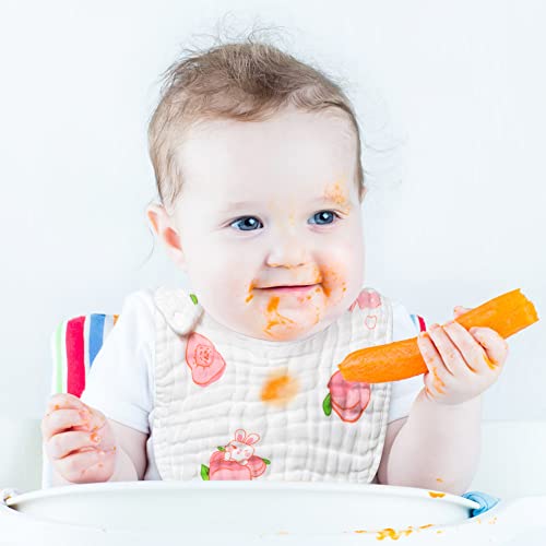 Zainpe 6Pcs Snap Muslin Cotton Baby Bibs Star Cat Rabbit Pattern Adjustable Feeding Bib Machine Washable Unisex Burp Cloths with 6 Absorbent & Soft Layers for Infant Toddler Newborn Eating Drooling - Image 5