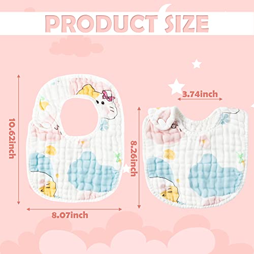 Zainpe 6Pcs Snap Muslin Cotton Baby Bibs Star Cat Rabbit Pattern Adjustable Feeding Bib Machine Washable Unisex Burp Cloths with 6 Absorbent & Soft Layers for Infant Toddler Newborn Eating Drooling - Image 2
