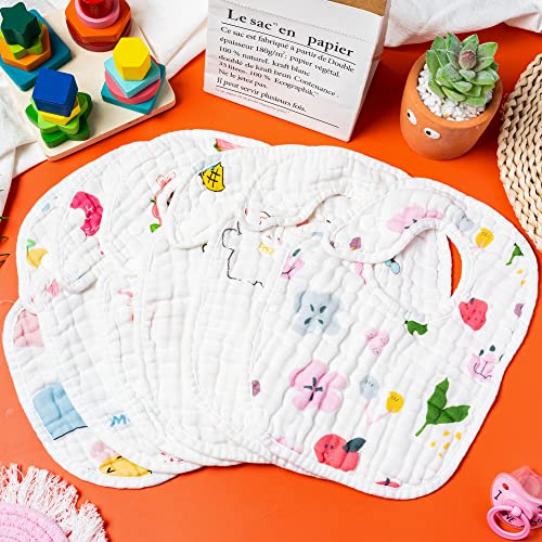 Zainpe 6Pcs Snap Muslin Cotton Baby Bibs Star Cat Rabbit Pattern Adjustable Feeding Bib Machine Washable Unisex Burp Cloths with 6 Absorbent & Soft Layers for Infant Toddler Newborn Eating Drooling - Image 4